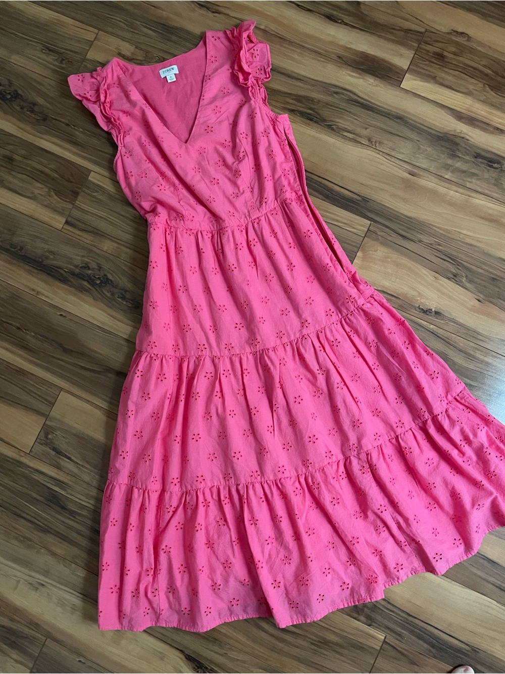 J. Crew Pink Eyelet Tiered Maxi Dress size 2 like new 100% cotton